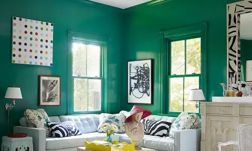 اتاق پذیرایی با دکوراسیون رنگ سبز