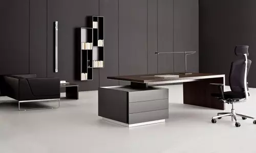 اتاق مدیریت مدرن با چیدمان قهوه ای و خاکستری